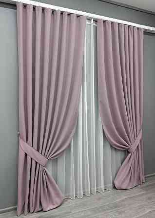 Комплект штор VR-Textil 100% блекаут ASHEN NIGHT 150х270 2шт і Тюль 600х270 1843ш-1153т пудровий з білим 71-088/5 Київ