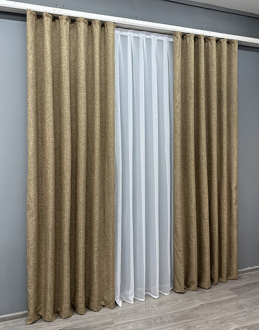 Комплект готовых штор VR-Textil Лен Мешковина № 1768ш Миндальный 100х275см 2 шт (31-849) Киев - изображение 4