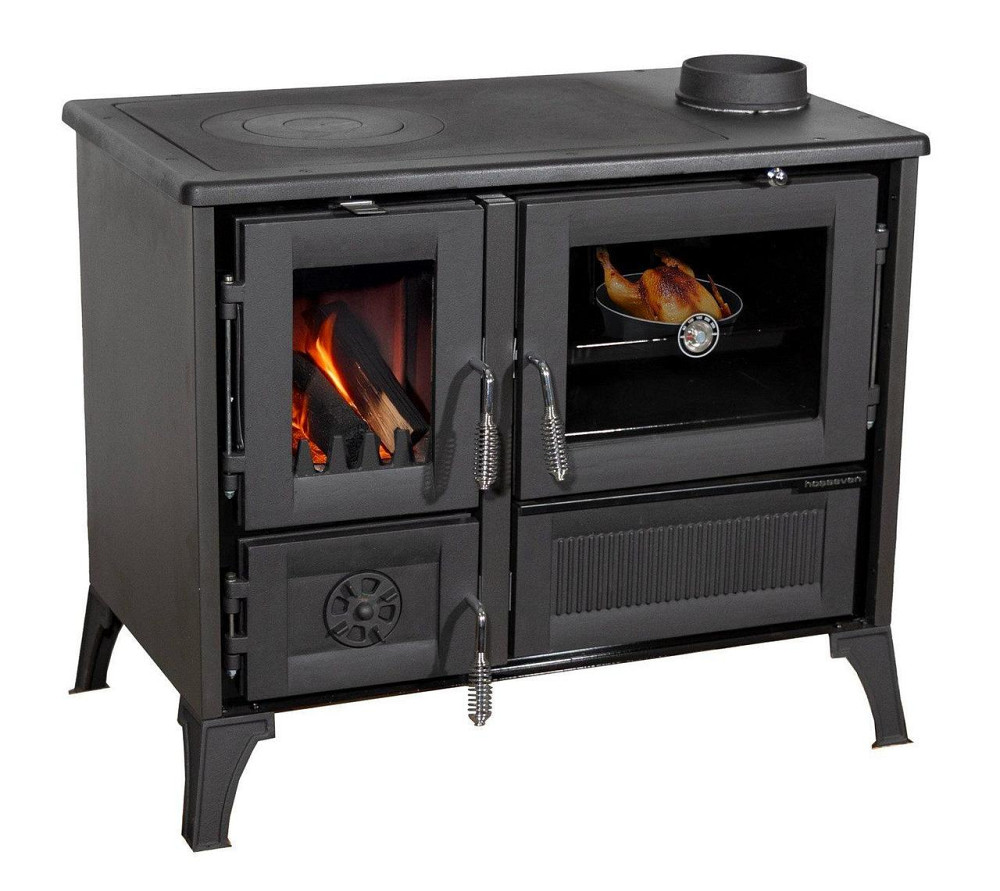 Піч-кухня чавунна Hosseven 4013 з духовкою та варильною поверхнею 8 кВт до 60 м2 опалювально-варильна піч на дровах Туреччина Тернопіль - фото 1