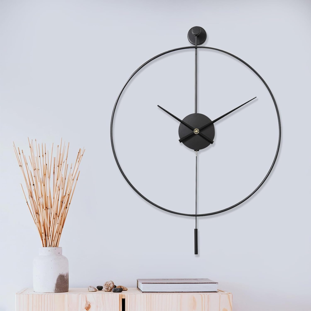 Годинник настінний металевий з маятником 60 см Mesliese Black Modern — безшумний великий декоративний годинник для вітальні Київ - фото 3