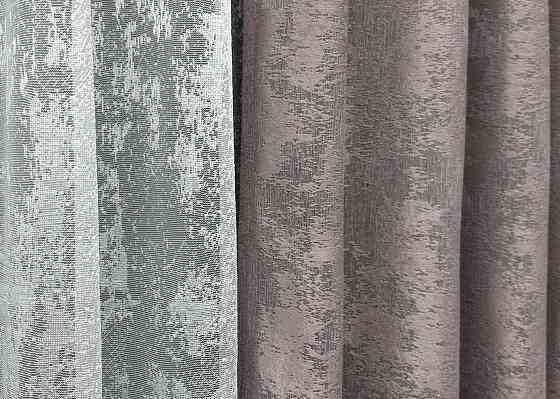 Комплект штор VR-Textil Жаккард Мрамор 200х270 2шт и Тюль 500х270 1210ш-1400т Серо-пудровый с белым 71-007/6 Киев