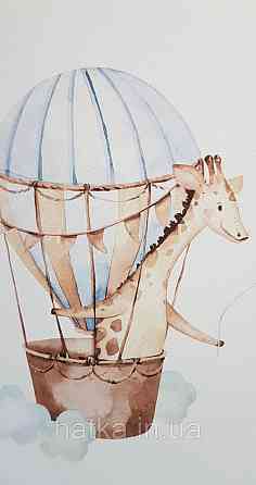 Шпалери флізелінові еко Rasch Kids World 0.53х10 дитячі повітряні кулі жирафи зайці птиці блакитні коричневі Київ