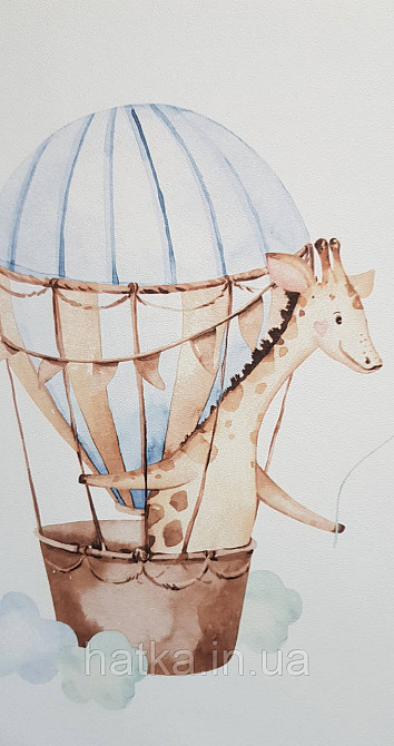 Шпалери флізелінові еко Rasch Kids World 0.53х10 дитячі повітряні кулі жирафи зайці птиці блакитні коричневі Київ - фото 2