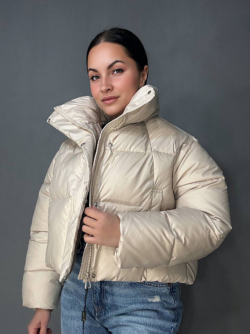 Куртка женская Lady Yep 30083 пуффер короткая глянцевая бежевая, бежевый, M Киев - изображение 9