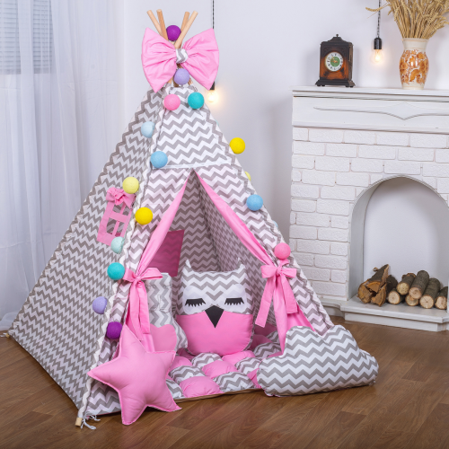 Вігвам Хатка комплект Бобон Мрія Рожевий із сірим — Великий 150*150 см Київ