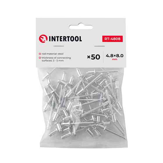 Заклепка алюмінієва, 4,8×8,0 мм, 50 шт. INTERTOOL RT-4808 Киев