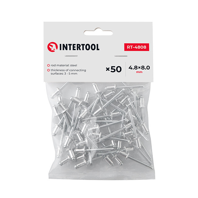 Заклепка алюмінієва, 4,8×8,0 мм, 50 шт. INTERTOOL RT-4808 Киев - изображение 4