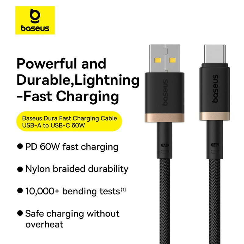Кабель Baseus Dura Series Fast Charging Cable USB to Type-C 60W 1m Gold+Black Одеса - фото 9