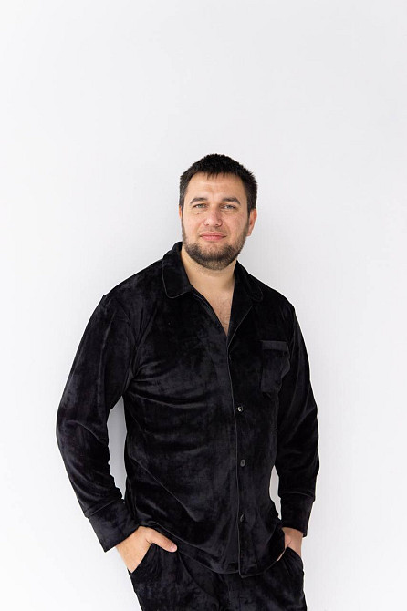 Піжама чоловіча велюрова на ґудзиках Чорний XXL Харків - фото 7