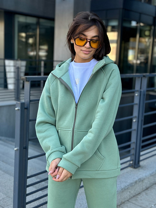 Теплый спортивный костюм женский на змейке Оливковый 46/48 Харьков - изображение 8