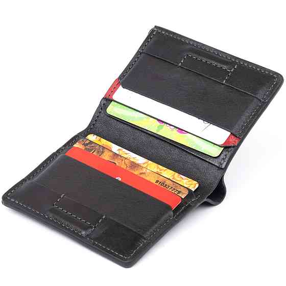 Стильное портмоне-кредитница комби в гладкой коже GRANDE PELLE 11327 Черное Киев