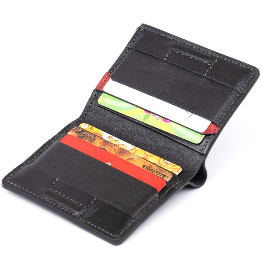 Стильное портмоне-кредитница комби в гладкой коже GRANDE PELLE 11327 Черное Киев - изображение 5