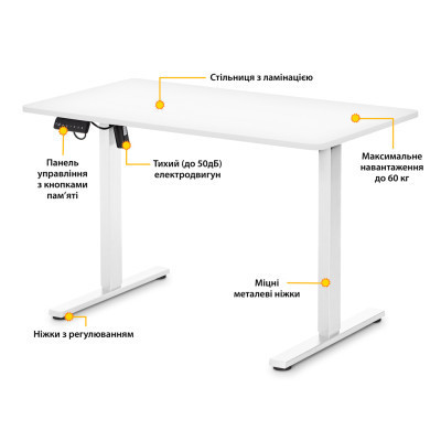 Компьютерный стол Mealux PowerDesk Lite White с электрорегулировкой высоты (EVO-201 Lite W/W) Винница - изображение 2