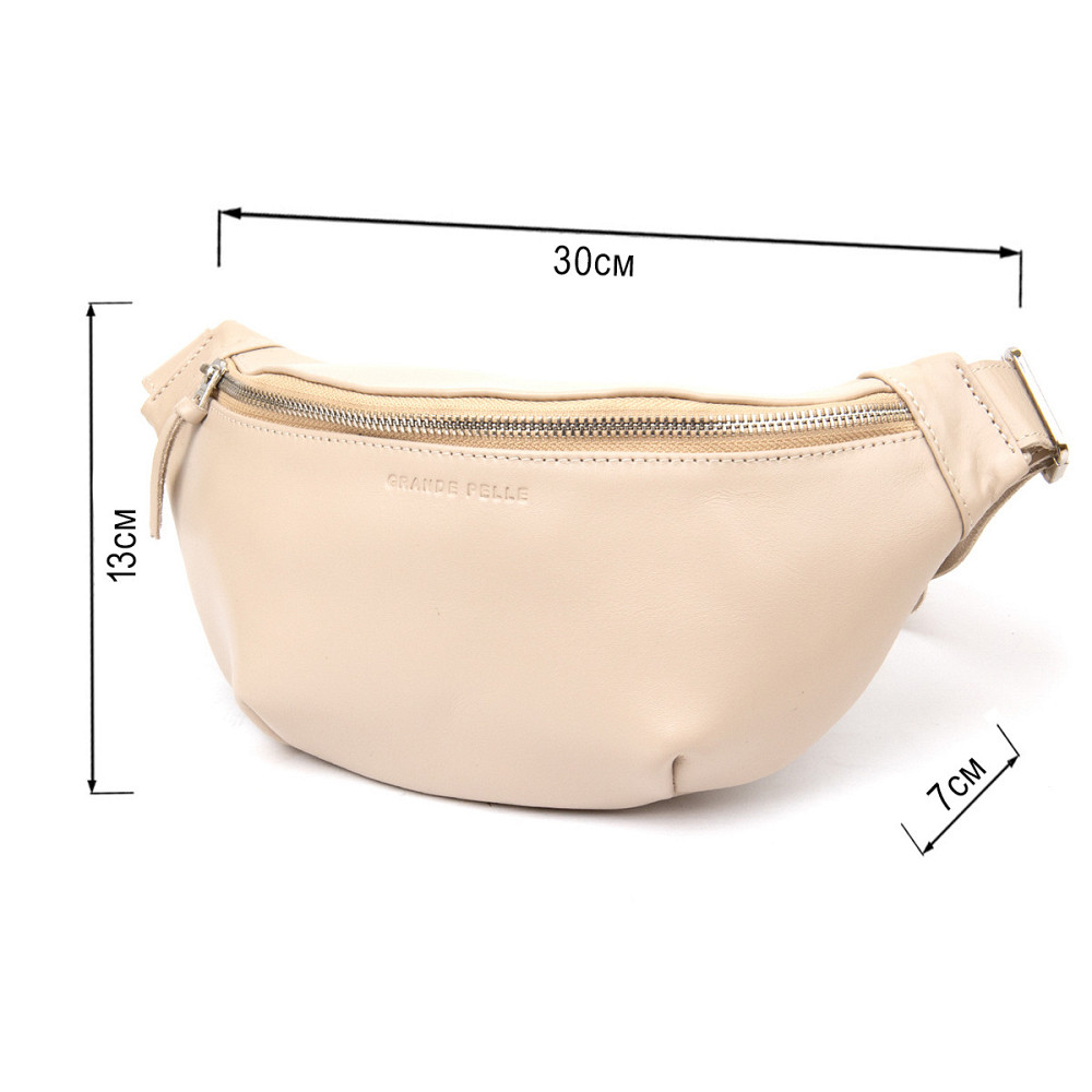 Практична шкіряна сумка на пояс GRANDE PELLE 11357 Бежевий Київ - фото 8