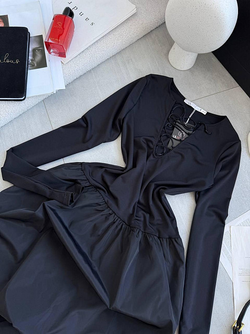 Женское изящное черное мини платье с длинным рукавом микродайвинг 46/48 Одесса - изображение 9