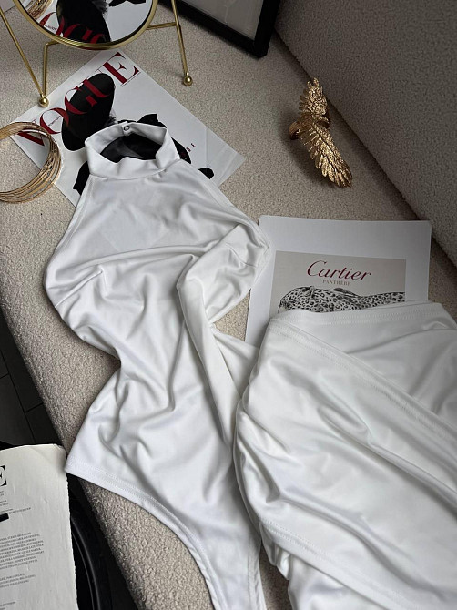 Женский стильный привлекательный костюм двойка боди + юбка микродайвинг Молочный, 42/44 Одесса - изображение 4