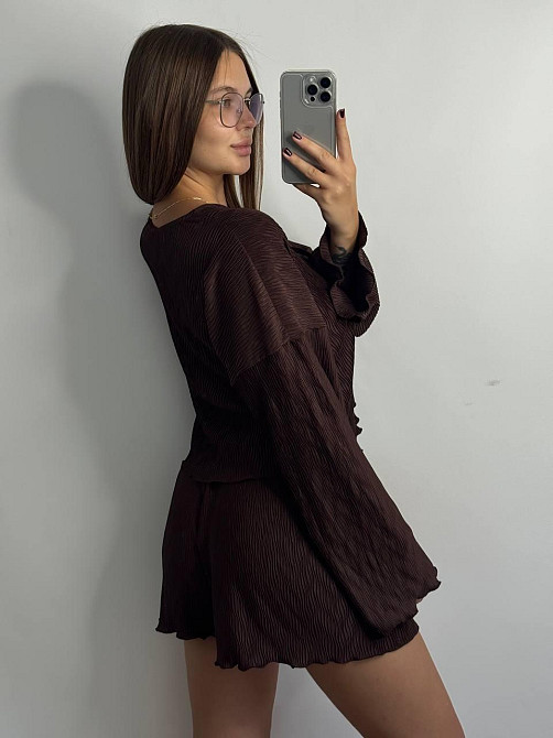 Женский комплект из стрейч-плисе: кофточка и шорты Брауни M-L Харьков - изображение 4