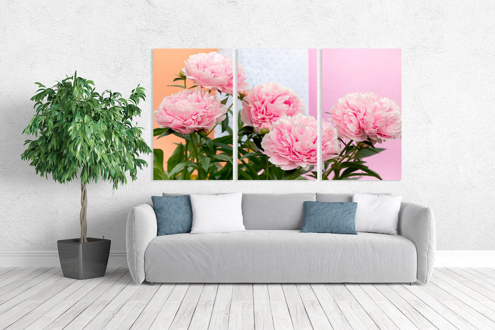 Модульная картина в гостиную / спальню  Рожеві піони    ART-243_3A 100х150 см Киев - изображение 2