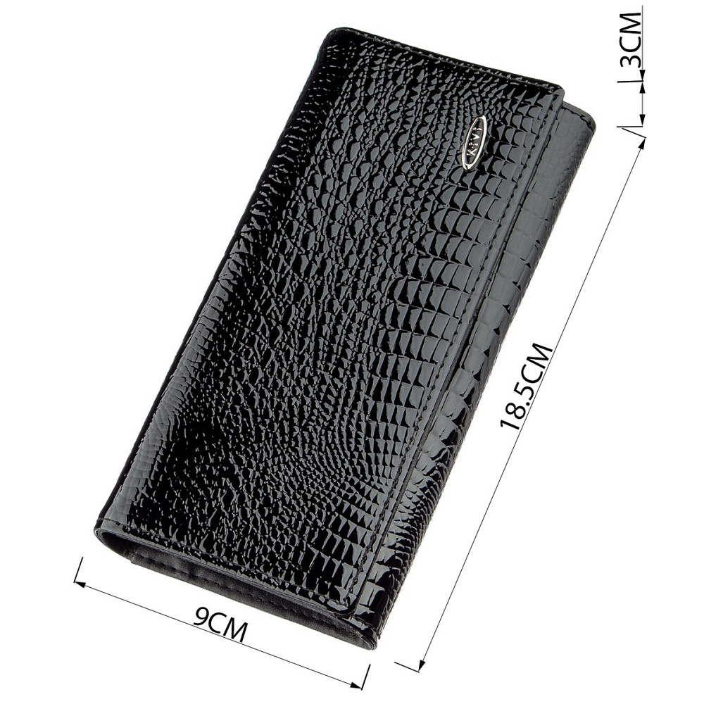 Кошелек женский из экокожи лаковый Черный (KIVI) Киев - изображение 3