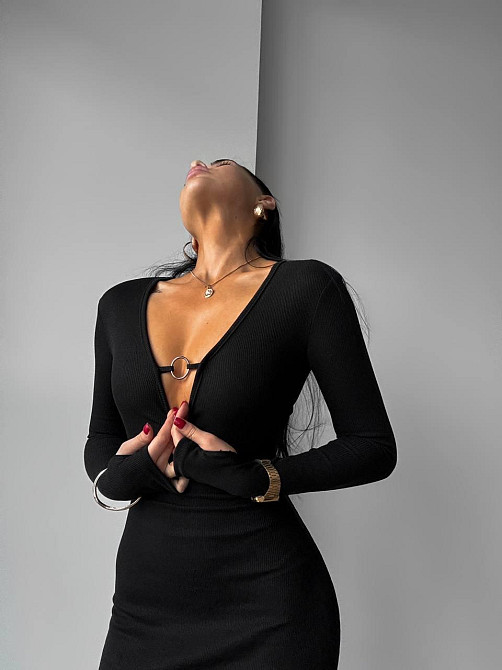 Елегантне жіноче плаття з виразним розрізом щільний рубчик Чорний, 46/48 Одеса - фото 7