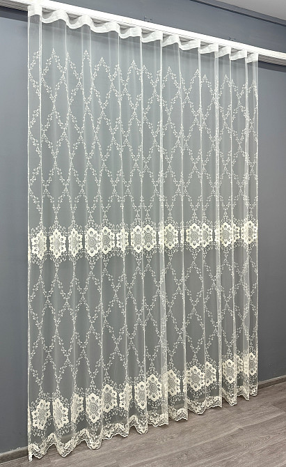 Тюль VR-Textil 1850т Фатин с вышивкой и люрексом Молочный 300х270 см (40-200) Киев - изображение 3
