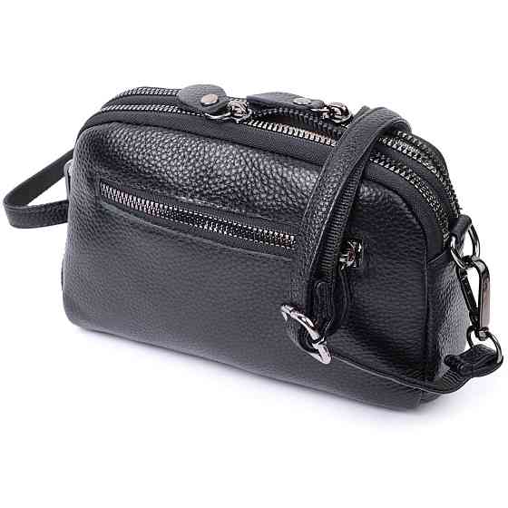 Женская сумка прошита ромбами на лицевой стороне из натуральной кожи Черный (Vintage) Киев