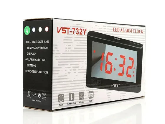 Электронные настольные часы VST-732Y, зеленая подсветка, кварцевый стабилизатор, от сети и батареек  Киев