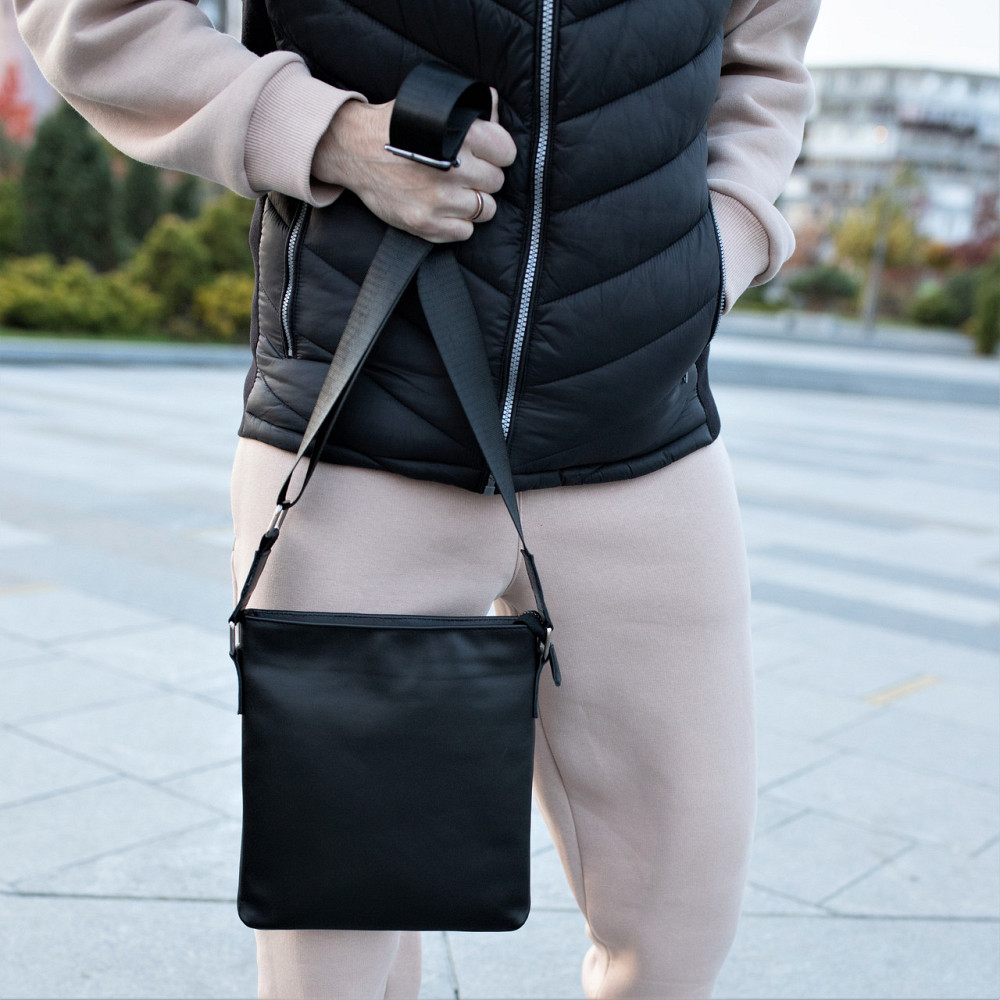 Мужская сумка через плечо кожаная стильная качественная, чернаяMasterSem Киев - изображение 5