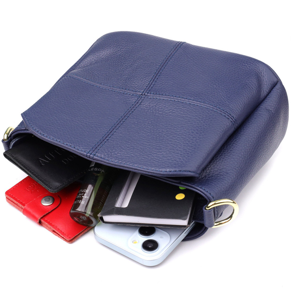 Женская сумка из натуральной кожи с тремя отделениями Vintage 22976 Синий Киев - изображение 9