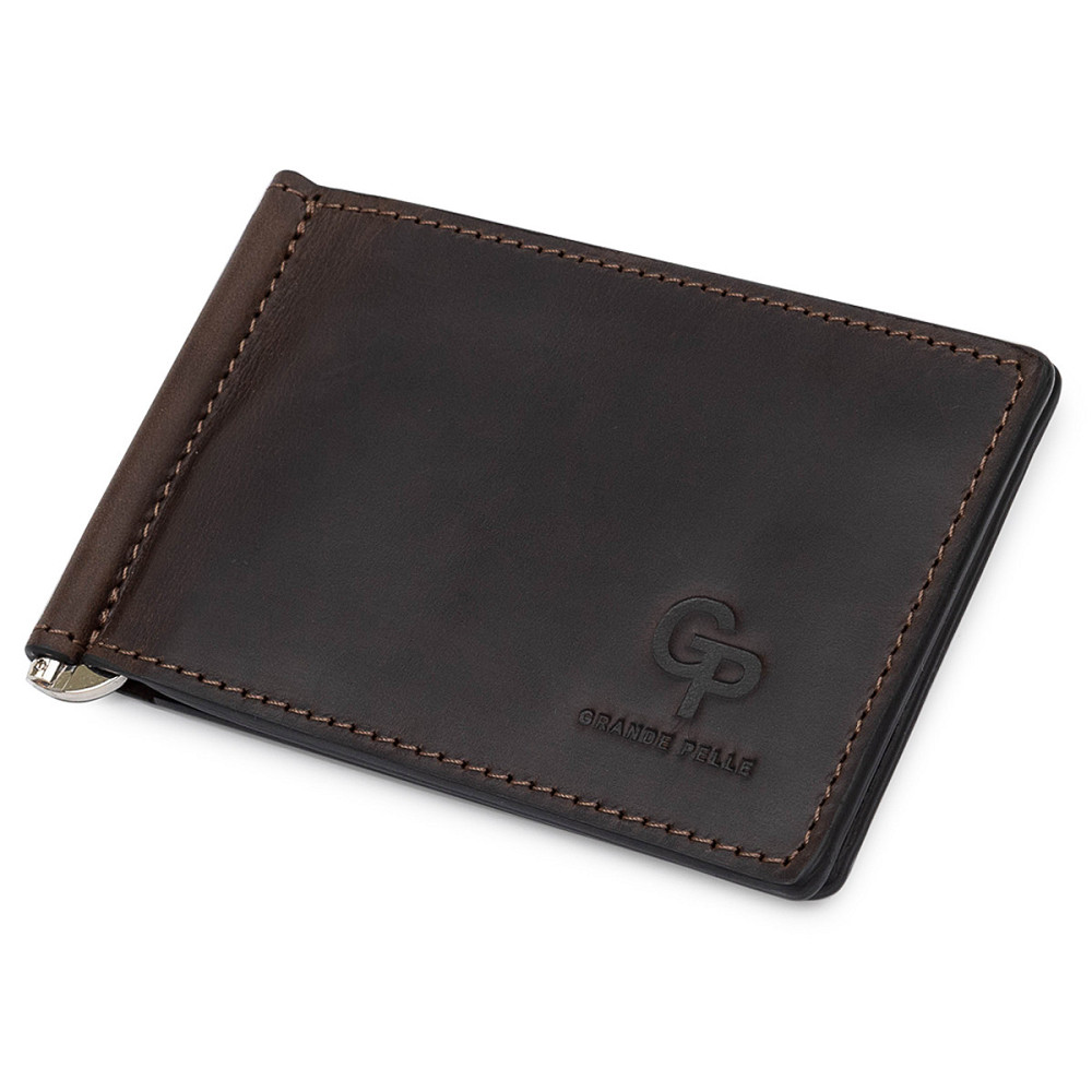 Кожаный мужской зажим для денег Коричневый (GRANDE PELLE) Киев - изображение 11