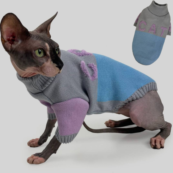 Светр для Котів та Кішок В'язаний CAT Сіро-блакитний Одеса