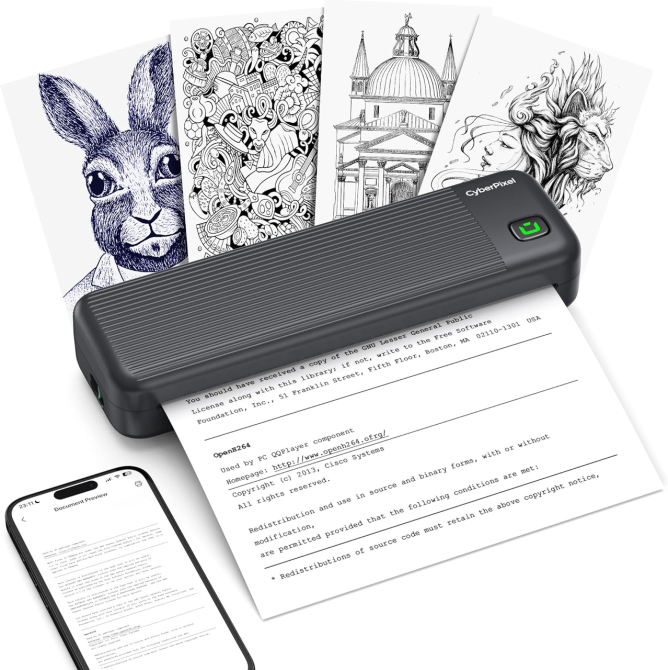Портативний термопринтер CyberPixel P8 A4, Bluetooth, USB, 203 DPI, акумулятор 2550 мАг, без чорнил, для Android iOS ПК, чорний Київ - фото 2