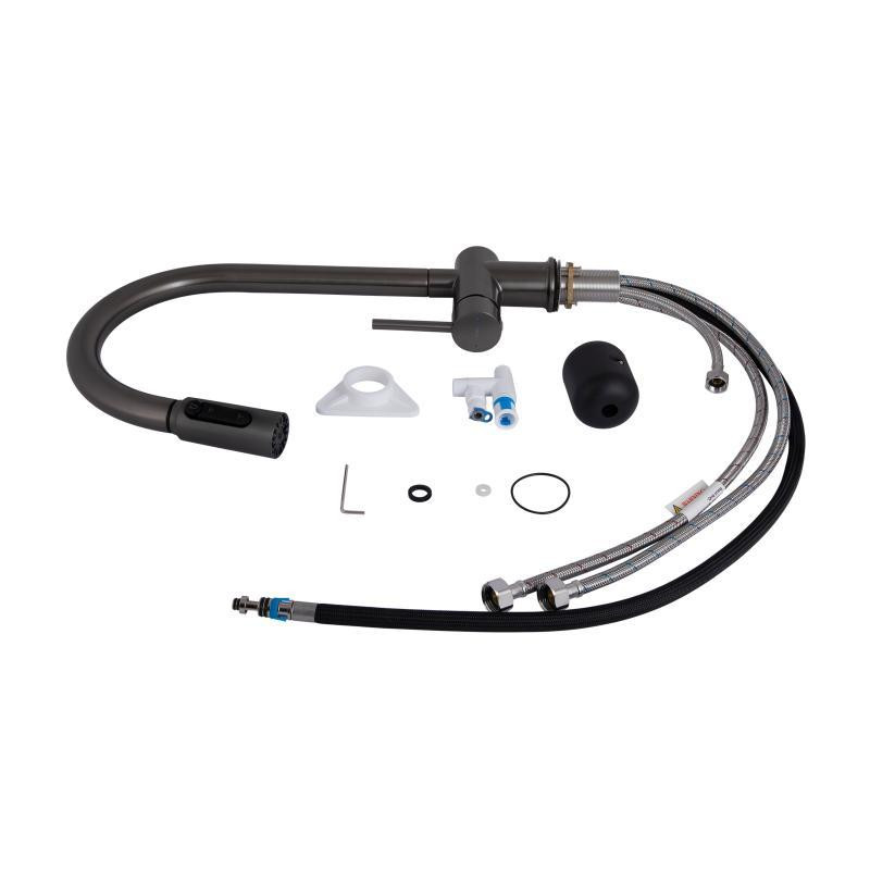 Смеситель для кухни Qtap Rozcesti с выдвижным изливом с подключением для питьевой воды Gunmetal Black PVD Харьков - изображение 8