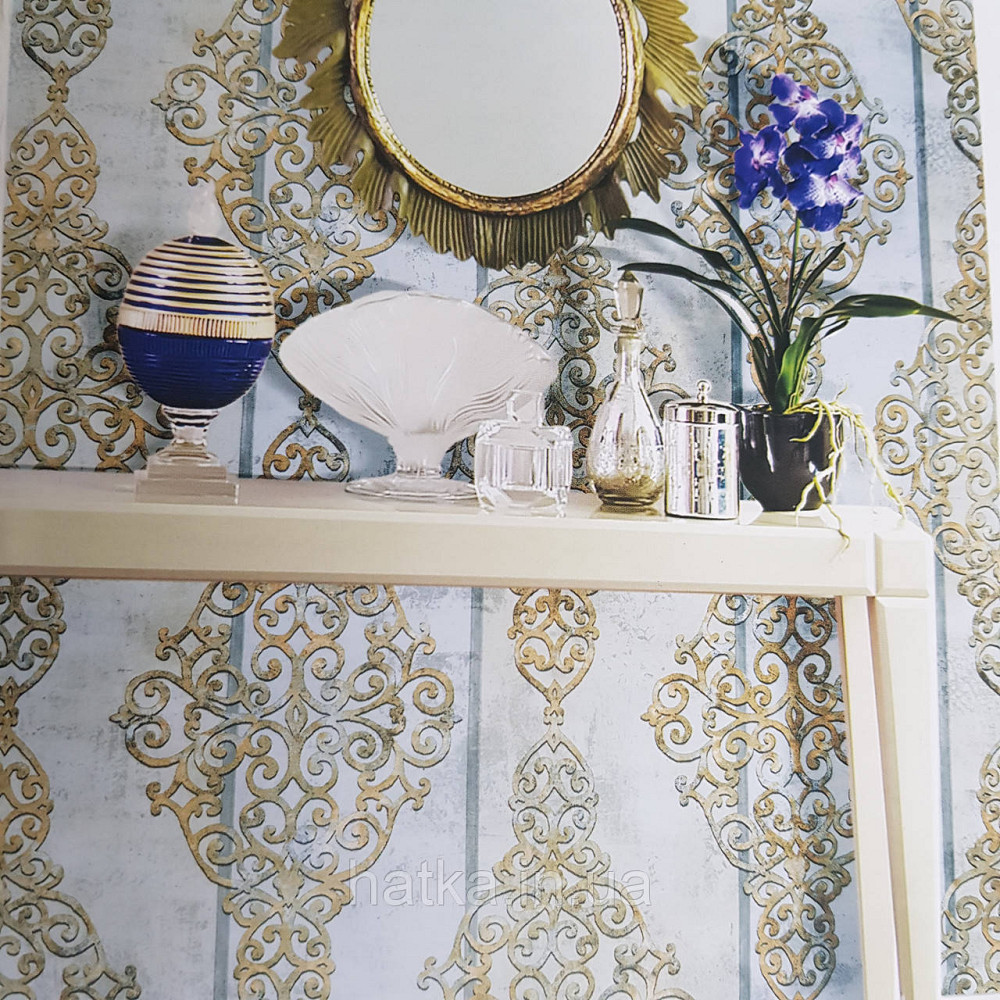 Шпалери метрові вінілові на флізелін 24 Carati Cristiana Masi вензель великий золотом на сіро блакитному Київ - фото 1