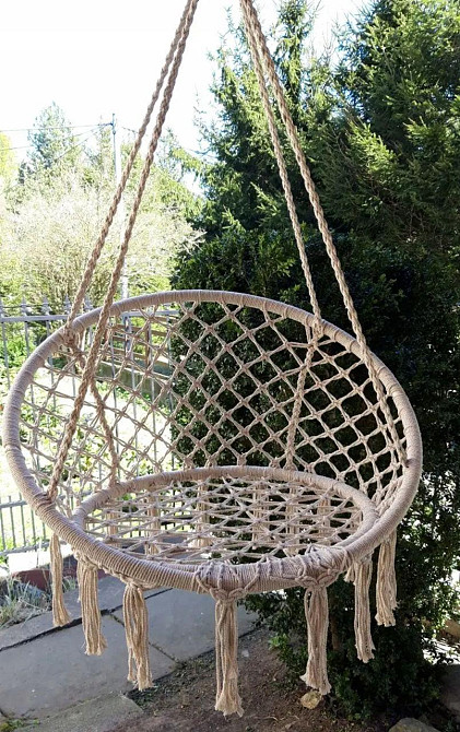 Підвісне садове крісло гойдалка Гніздо Лелеки Бежеве Київ - фото 5