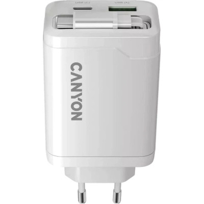 Зарядное устройство Canyon 1xUSB-C PD65W + 1xUSB QC3.0 + cable USB-C to USB-C white (CNS-CURC65ACW) Винница - изображение 10