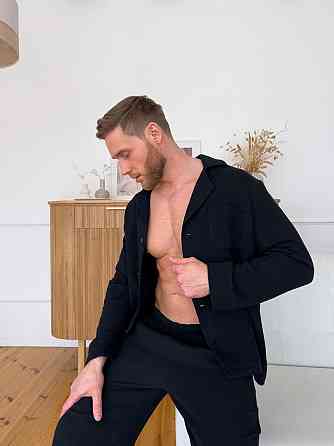 Мужская пижама муслиновая рубашка и штаны хлопок 100% COSY Estet Черная Одесса