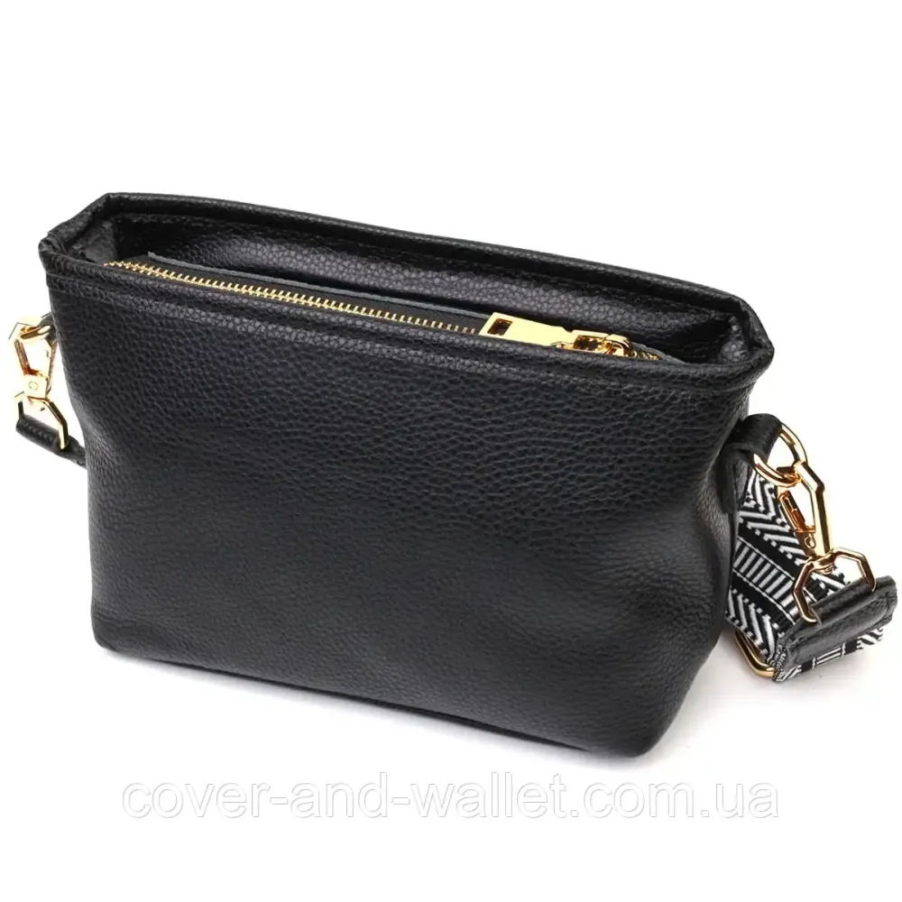 Небольшая женская сумка на плечо из натуральной кожи черного цвета Leather Collection Киев - изображение 2