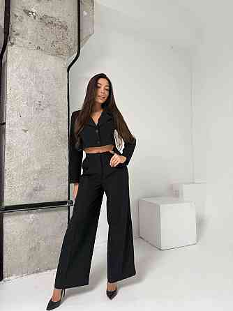 Женский деловой брючный костюм двойка: жакет и брюки костюмка Черный, 42/44 Одесса