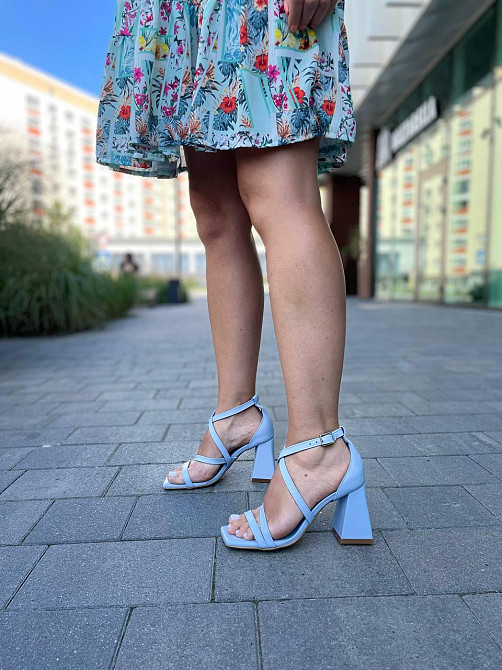 LIRIO Босоніжки жіночі шкіряні літні на підборах блакитні відкриті LIRIO L0195 з квадратним нос Коломия - фото 4