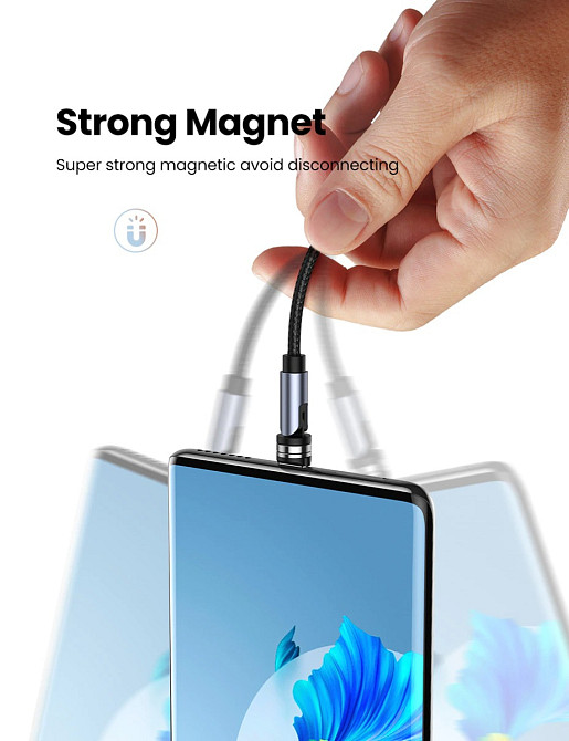 Магнітний кабель з наконечником UGreen Micro-USB для заряджання 540 Degree (Чорний, 1м) Миколаїв - фото 6