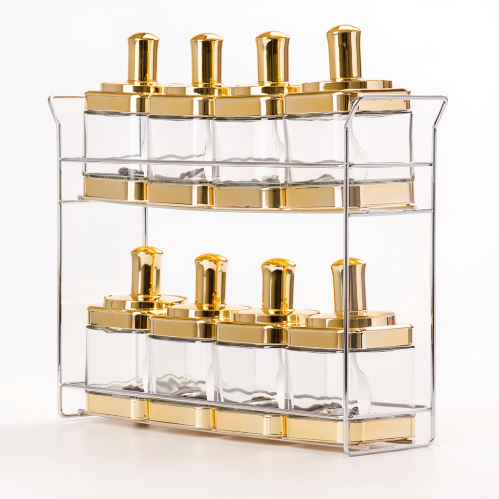 Yiwu Набір ємностей для спецій на підставці 8 шт. (350 мл) Gold HP-1338 Коломыя - изображение 3