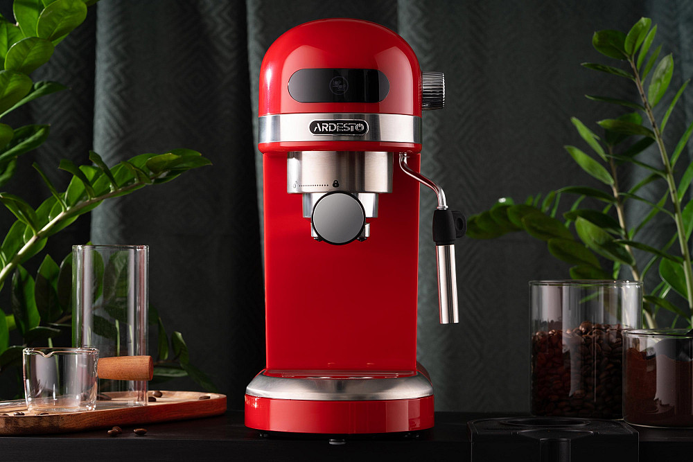 Кавоварка ARDESTO ріжкова 1.4л, мелена, ручний капучинатор, підігрів чашок, червоний Київ - фото 11