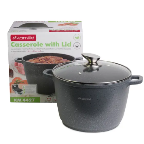 Каструля литий алюміній глибока 6,2л 24*16,5см скляна кришка а/п Granite 4427 KAMILLE Житомир - фото 8