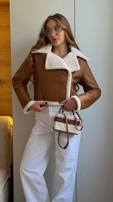 Женская укороченная дубленка в американском стиле Кемел, 44/46 Одесса - изображение 1