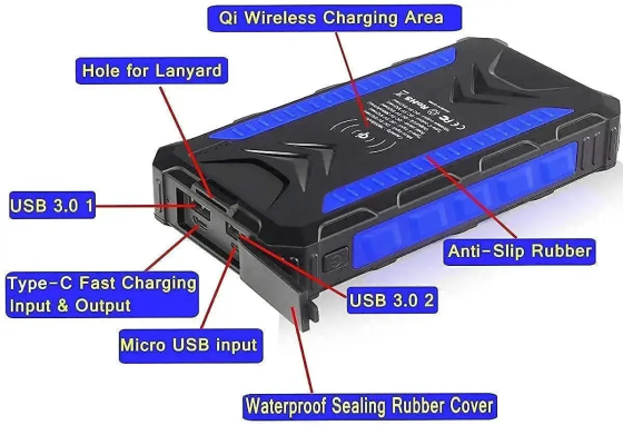 Зарядное устройство на солнечных батареях IBattery S26W 20000mah с фонариком и беспроводной зарядкой Винница