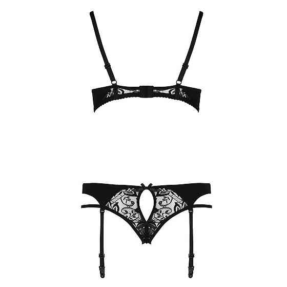 Комплект білизни Passion PAULINE SET S/M, black, стрепи, ліф, стрінги і пояс для панчох Sex Aura Київ