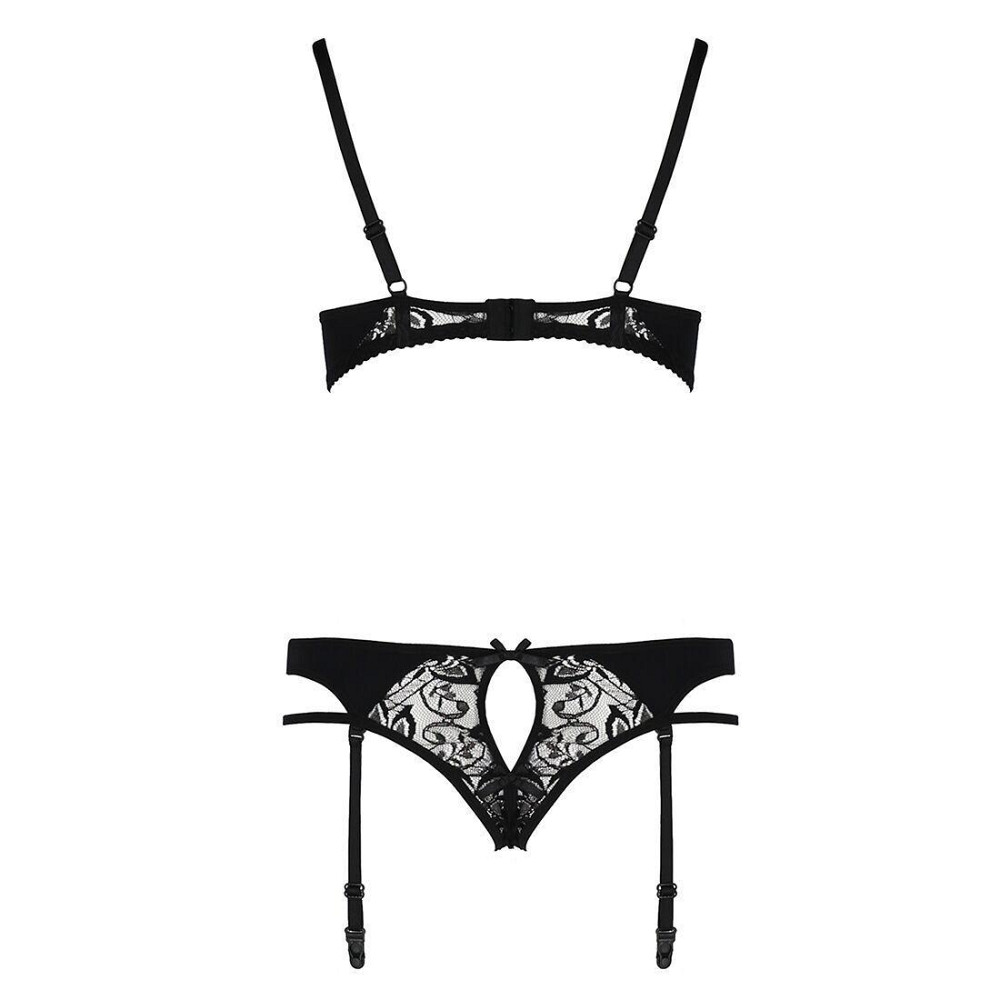 Комплект білизни Passion PAULINE SET S/M, black, стрепи, ліф, стрінги і пояс для панчох Sex Aura Київ - фото 6