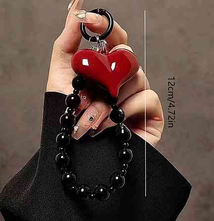 Ремінець для телефону з червоним серцем, брелок на руку, ланцюжок для телефону чорний, тримач для смартфона Київ