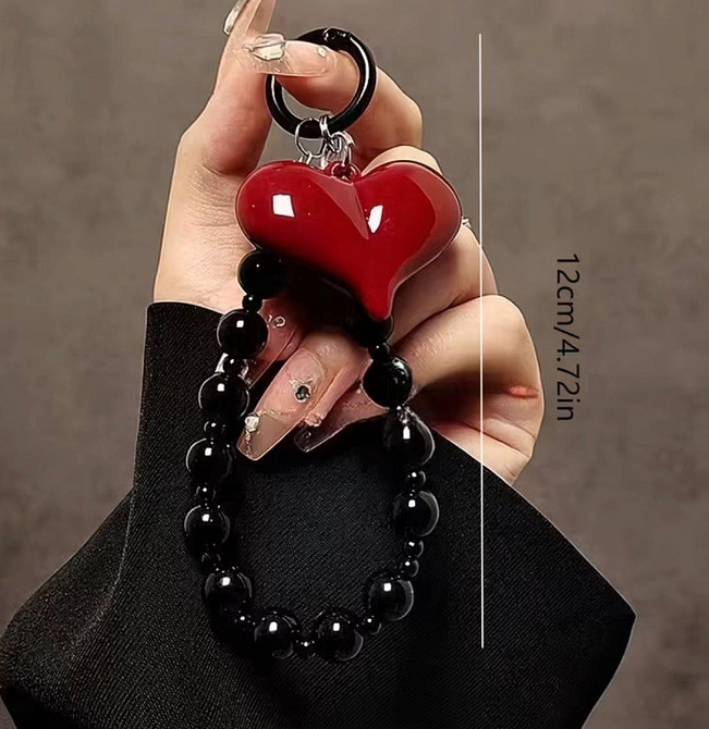 Ремінець для телефону з червоним серцем, брелок на руку, ланцюжок для телефону чорний, тримач для смартфона Київ - фото 3